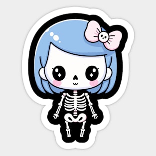 Cute Kawaii Girl Skeleton with a Bow | Halloween Cute Design for Kawaii Lovers Sticker